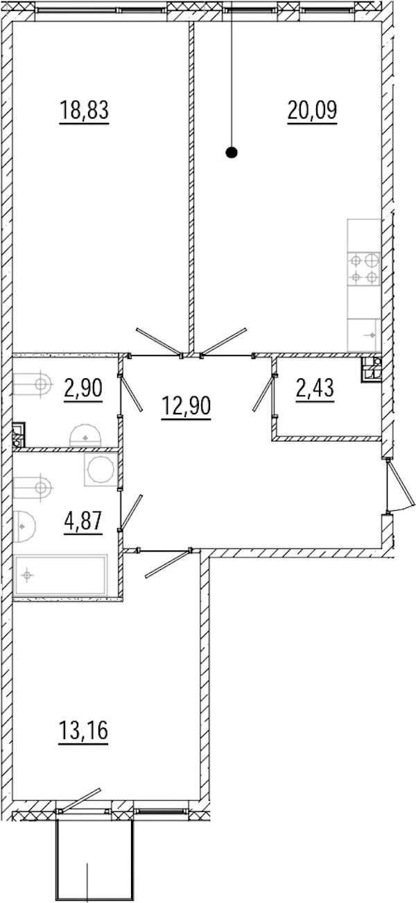 2-комнатная квартира 75.7 м², 4/9 эт., ЖК «Мануфактура James Beck»